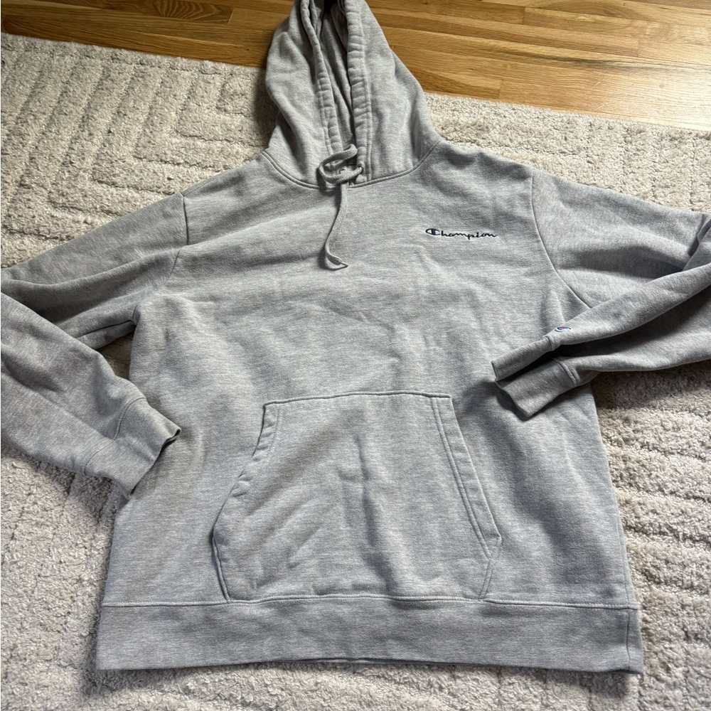 Champion Light Gray Pullover Hoodie with Embroidered Logo